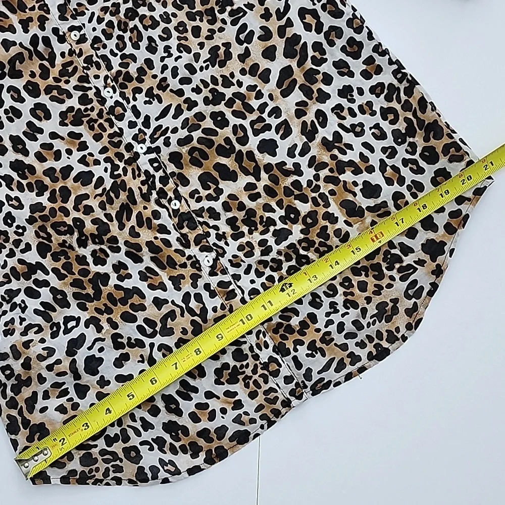 DEX Fresh Women's Cotton Long Shirt Top Leopard Print Roll Up Sleeves Size M - Picture 13 of 15